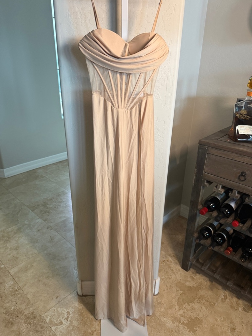 Faeriesty Solid Spaghetti Straps Split Thigh Formal Corset Dress in Champagne - Picture 7 of 7